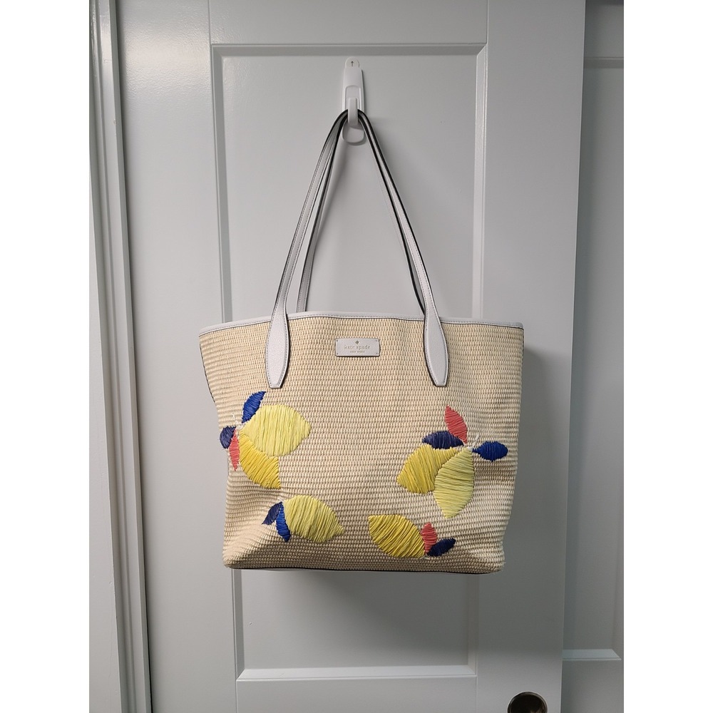 Kate Spade New York Ash Straw Lemon Zest Large Tote Bag